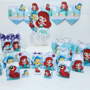 La fiesta de La Sirenita - cajas de favores personalizadas, etiquetas de artículos de fiesta digitales, pastel imprimible, kit de fiesta, decoración de cumpleaños