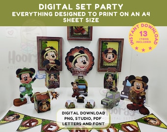 Kit para fiesta de cumpleaños de Mickey Safari: recuerdos personalizados, pastel imprimible (descarga digital)