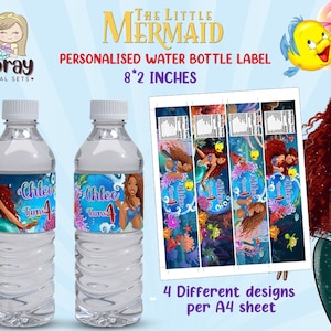 Sirenetta africana personalizzata, Ariel Etichette personalizzate per bottiglie d'acqua di ringraziamento digitali, pdf stampabile pronto per la stampa Download istantaneo