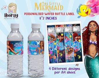 Personalized African Little Mermaid Water Bottle Labels (Digital PDF)