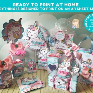 Fiesta Unicornio - Cajas para Favores Personalizadas, Etiquetas de Artículos para Fiesta Digital, Pastel Imprimible, Kit Fiesta, Decoración Cumpleaños
