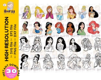 Princess SVG Cut Files, Elsa Moana Clipart (Digital Download)