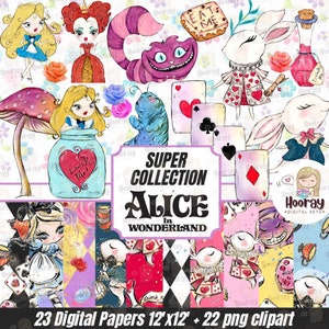 Alice in Wonderland Clipart, Alice in Wonderland Digital Paper Set, Alice in Wonderland PNG– Instant Download 002