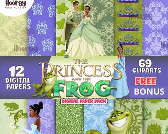 De prinses en de kikker Clipart The Princess and the Frog papier The Princess and the Frog digitale papierdownload – Instant Download