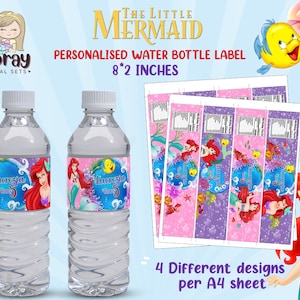 Personalized Little Mermaid Ariel happy birthday, Personalized  thank you water bottle labels digital - Instant Download