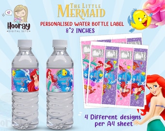 Personalized Little Mermaid Water Bottle Labels, Birthday Thank You (Digital Download)