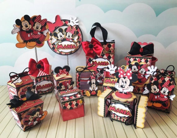 Minnie and Mickey Party Kit – Printable Favor Boxes, Tags (Digital Download)