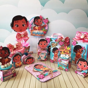 Moana Bebé - Cajas de Favores PNG Personalizadas, Artículos de Fiesta Digital, Pastel Imprimible, Kit Fiesta, Decoración de Cumpleaños
