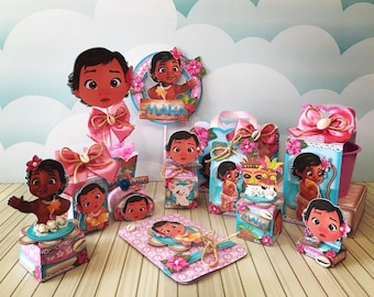 Moana Baby - PNG Favors Boxes Personalized, Party Supplies Digital, Cake Printable, Kit Party, Birthday Decoration