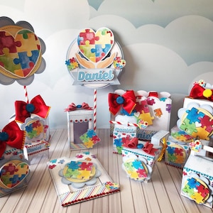 Autism Party - Favors Boxes Personalized, Party Supplies Tags Digital, Cake Printable, Kit Party, Birthday Decoration