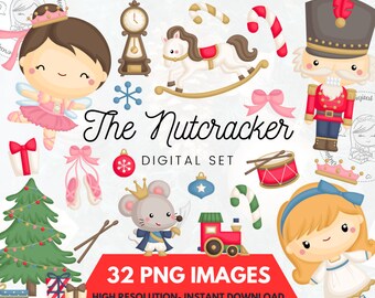 Nutcracker Christmas Clipart Set, Holiday PNG Graphics (Digital Download)