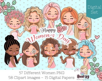 Girl Power Clipart, Strong Women PNG, Women's Day (Digital Download)