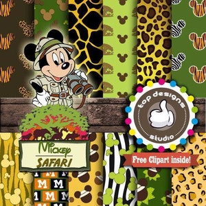 Mickey Safari Clipart Mickey Safari Paper Mickey Safari Digital Paper Download – Instant Download