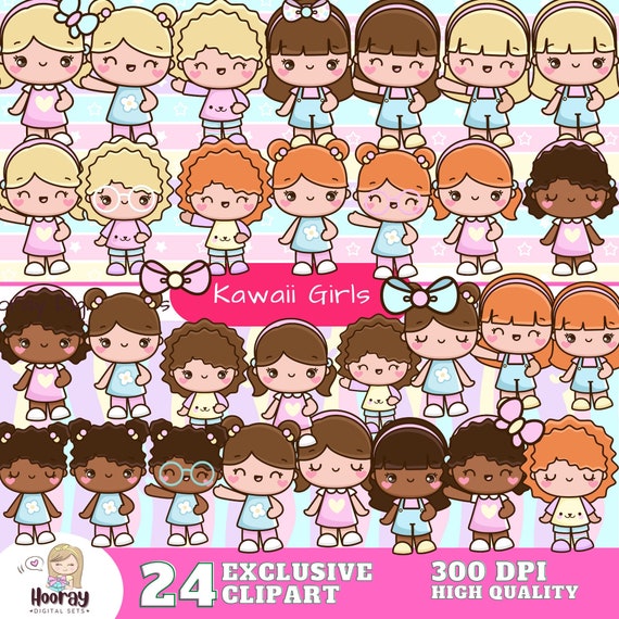 Kawaii Girls Clipart Kawaii Cute Girls PNG Little Girls Etsy UK