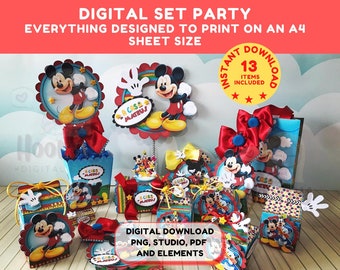 Mickey Mouse Party Kit – Favor Boxes, Cake Printable (Digital Download)