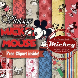 Mickey Vintage Clipart Mickey Vintage Papier Mickey Vintage Digital Paper Download – Instant Download