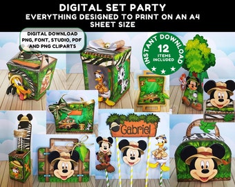 Kit de fiesta Mickey Safari: decoraciones de cumpleaños imprimibles (descarga digital)