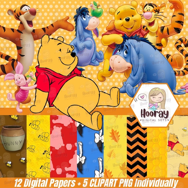 Winnie-the-Pooh Clipart Winnie-the-Pooh Paper Winnie-the-Pooh Digital Paper Download – Instant Download