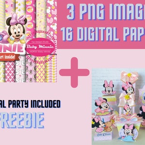 ベビーミニーのクリップアート + 無料デジタルパーティーベビーミニーペーパー ベビーミニーのデジタルペーパーのダウンロード - 即時ダウンロード