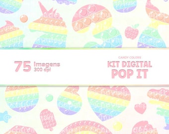 Clipart de Candy Color Pop It: 75 imágenes, papel digital (descarga digital)