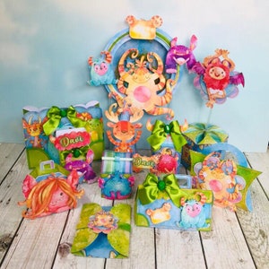 Cute Monsters - Favors Boxes Personalized, Party Supplies Tags Digital, Cake Printable, Kit Party, Birthday Decoration