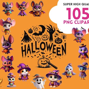 Mega Bundle Cute Halloween Animals Clipart Cute Halloween Animals Paper Cute Halloween Animals Digital Paper Download – Instant Download