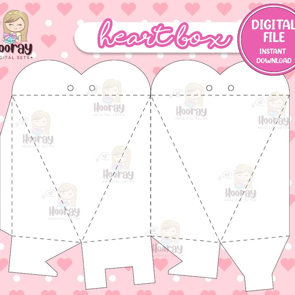 Heart Box Template - Instant download - heart box printable - Heart Box Party favor