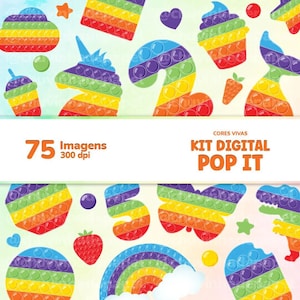 Fidget Toys Pop It Vivid Colour(Digital Kit) 40 Printable Papers + 75 Pictures - Kit Party, Birthday Decoration, Party Supplies Digital