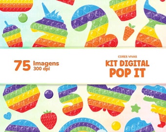 Juguetes antiestrés Pop It de colores vivos - 40 hojas imprimibles, 75 imágenes (Kit digital)