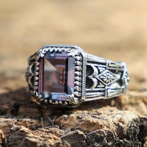 Alexandrite  Ring, Men's Ring, 925 Sterling Silver Ring, Handmade Ring, Emerald Cut Designer Ring,  Everyday Ring, Anniversary Gift For Him