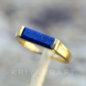Lapis Lazuli Ring, Men's Signet Ring, 18k Gold Plated 925 Sterling Silver Ring, Rectangle Bar Ring, Engagement Jewelry, Wedding Gift For Him