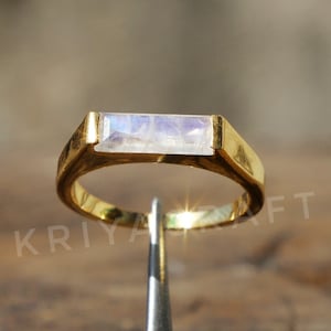 Anillo de piedra lunar natural, anillo de sello para hombre, anillo de plata de ley 925, anillo de barra rectangular, anillo de compromiso, anillo de promesa, regalo de boda para él