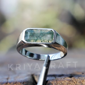 Natuurlijke mosagaatring, herenring, 925 sterlingzilveren ring, handgemaakte ring, zilveren edelsteenring, alledaagse ring, huwelijkscadeau voor hem