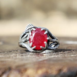 Silver Tree Branches Ring, Indian Ruby Ring, 925 Sterling Silver Ring, Unique Ring, Designer Ring, Wedding Ring, Everyday Ring, Gift For Her