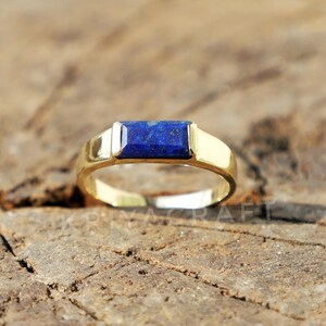 Lapis Lazuli Signet Ring, 18k Gold Plated 925 Sterling Silver, Rectangle Bar Ring, Creative Anniversary Gifts For Her