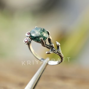 Natural Moss Agate Ring, Twig Gemstone Ring, 925 Sterling Silver Branches Ring, Handmade Nature Inspired Ring, Birthday Gift For Partner