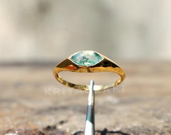 Marquise Moss Agat Ring, 18k Förgyllt Sterlingsilver, Handgjord