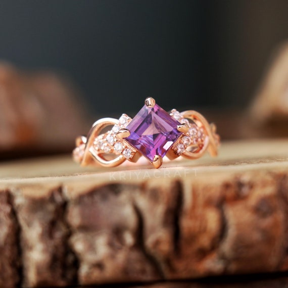 Bague Or 18 Carats Sertie D'une Améthyste Violette - Taille 50 - Occasion