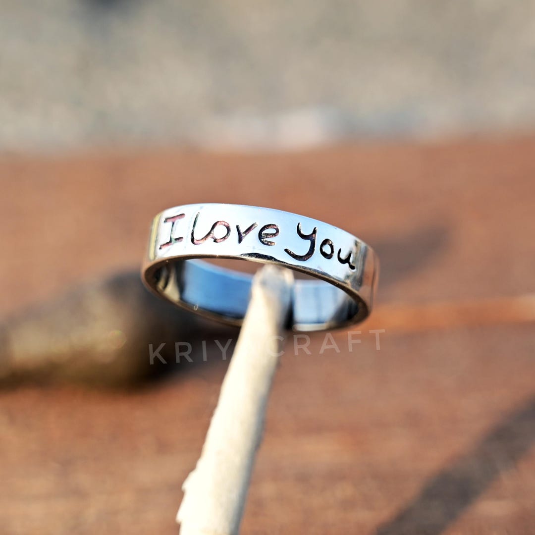 Kaletine 3mm I Love You More Script Wedding Bands Finger Ring in