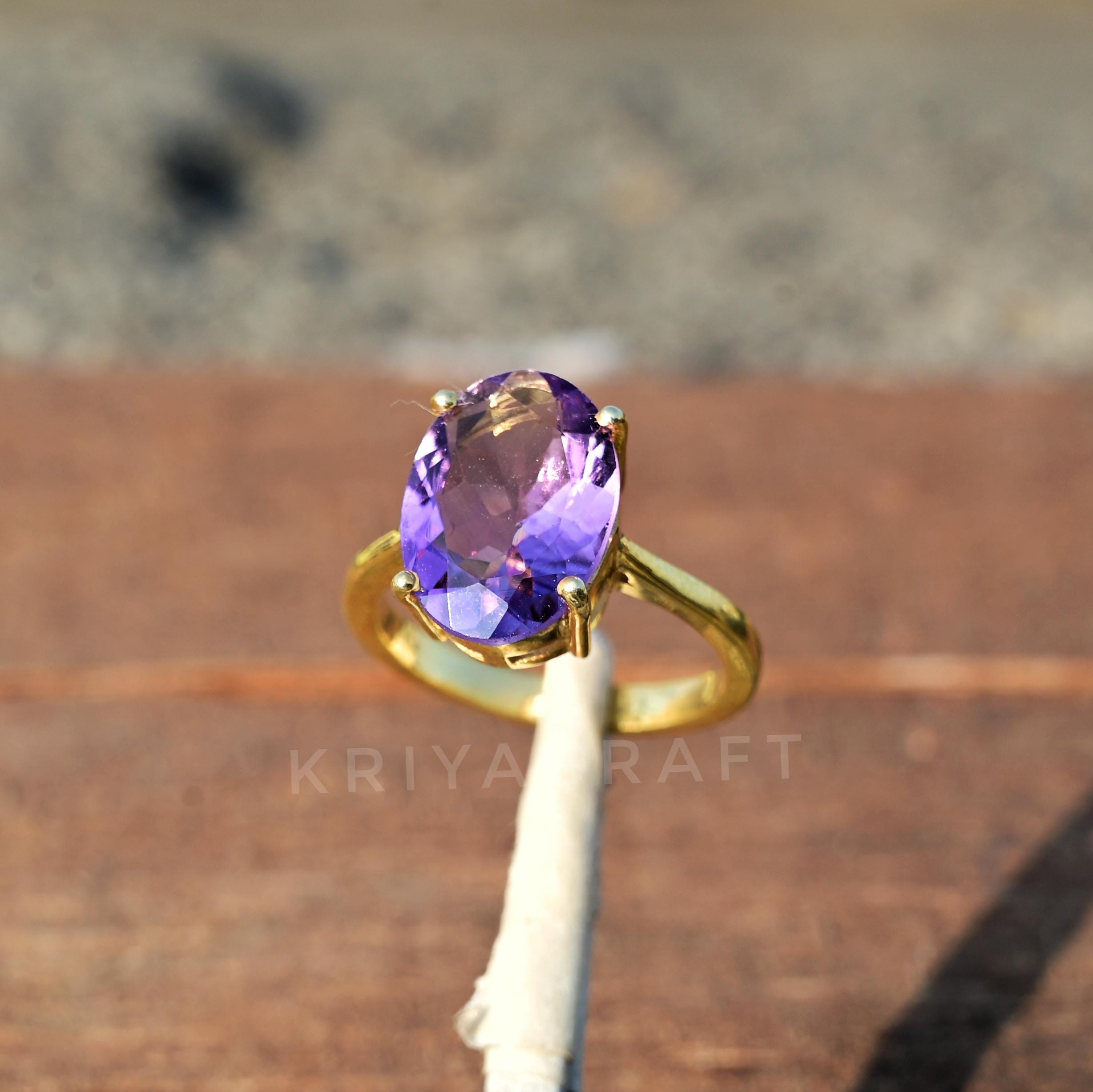 Bague Or Imitation Avec CZ Et Améthyste Taille 7 - Occasion - Style Beau