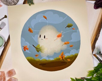 Süßes Geisterbild | Geist-Liebhaber | Geisterkern | Cottagecore Kunstwerk | Süßer Geist Print | Geist Wand Kunst | Gespenst Kunstdruck | Halloween-Kunst