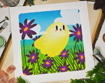Spookschilderij | Spookliefhebber | Bloemgeest | Cottagecore-kunstwerk | Wilde bloemen kunstprint | Bloemengeest | Schattig spookschilderij | Gelukkig spook