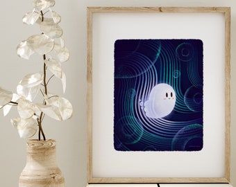Fantasma de círculo azul marino / Impresión de arte pacífico / Impresión de fantasma espeluznante / Impresión de Halloween linda / Fantasma de Kawaii / Regalos góticos lindos / Arte de impresión de fantasma