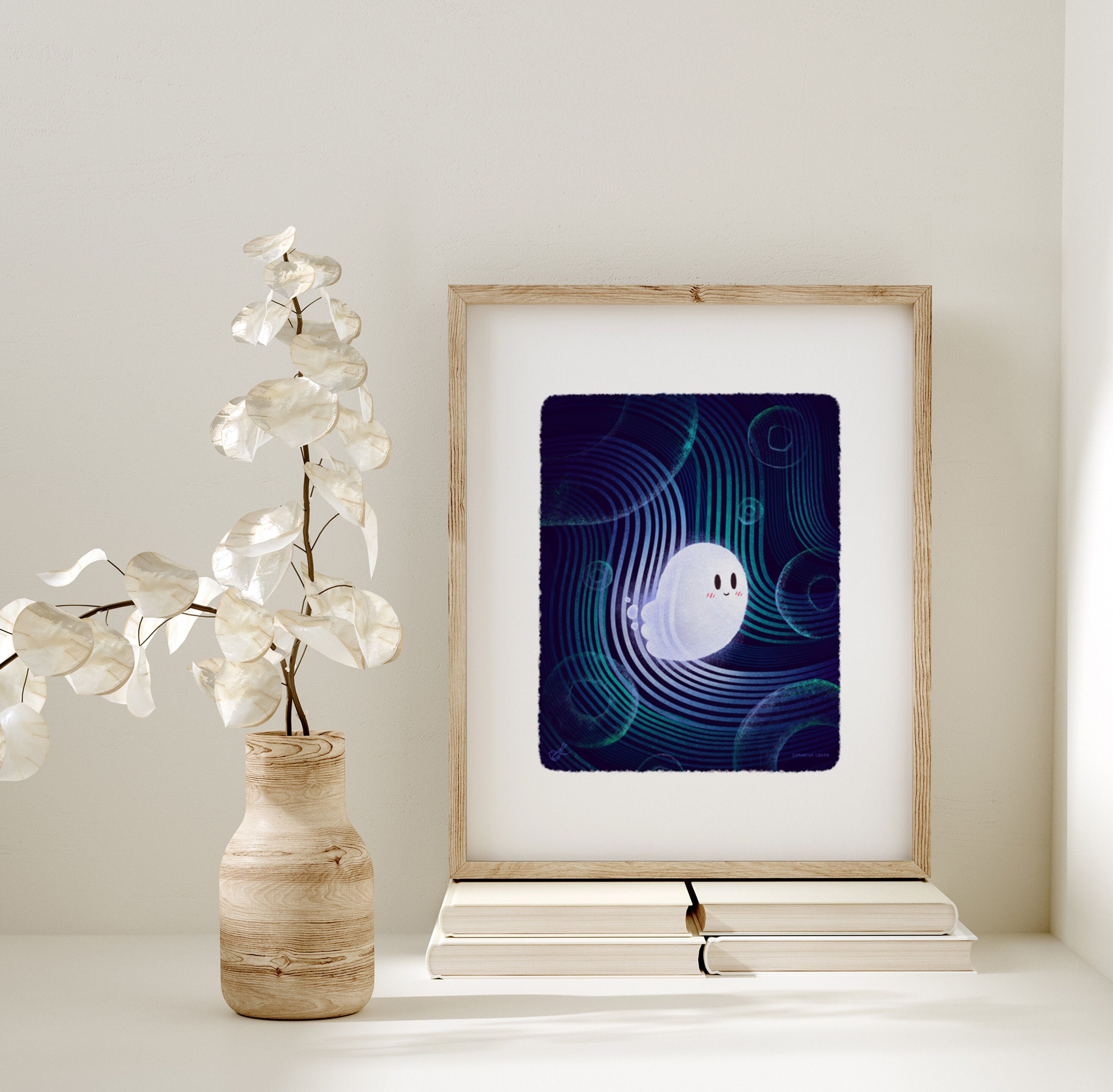 Ghost Print | Ghost Artwork | Ghost Lover | Ghostly Scene | Navy Blue ...