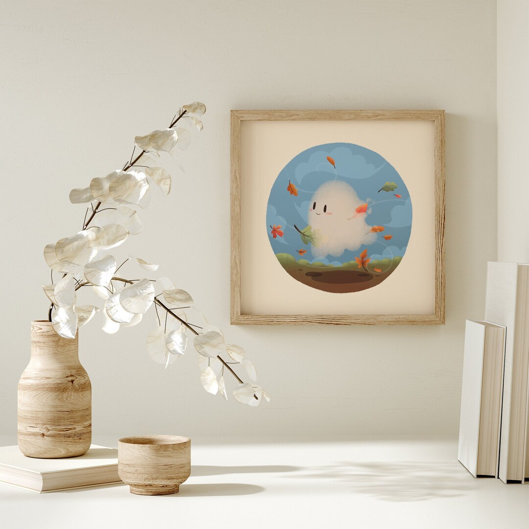 Autumn Leaves Ghost | Cozy Art Print | Halloween Gift Ideas ...
