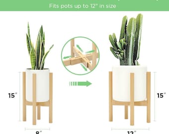 Set 2 Pflanzenständer, Verstellbare Blumentopfständer aus Bambus, Einstellbare Breite 21 cm bis 38cm