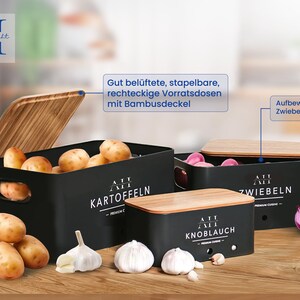 AH® Kartoffel Aufbewahrungsbox 3er Set inkl. Utensilienhalter aus Edelstahl-Vorratsdosen-Set Geeignet für Küche Aufbewahrung und Organisation Bild 2