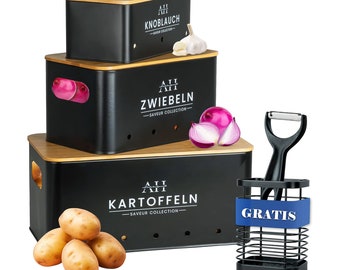 AH® Kartoffel Aufbewahrungsbox [3er Set] inkl. Utensilienhalter Edelstahl-Vorratsdosen Set- Geeignet für Küche Aufbewahrung und Organisation