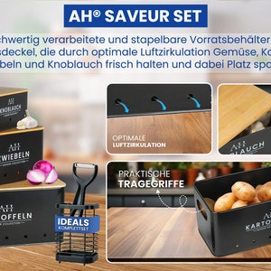 AH® Kartoffel Aufbewahrungsbox 3er Set inkl. Utensilienhalter aus Edelstahl-Vorratsdosen-Set Geeignet für Küche Aufbewahrung und Organisation Bild 4