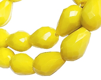 Yellow Faceted Glass Large Briolette Beads Strand 10x15mm